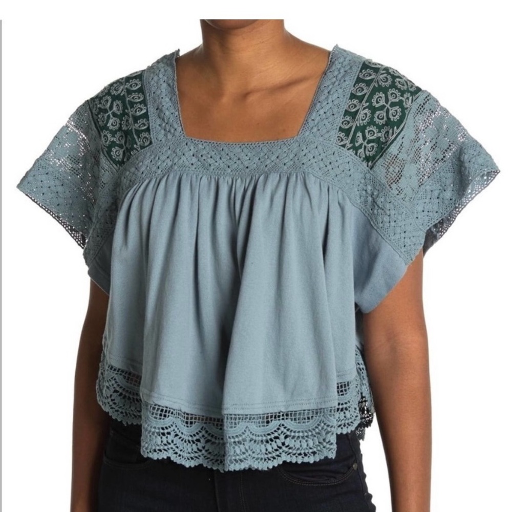 Free People NWT Prairie Days Boho Top Medium Blue